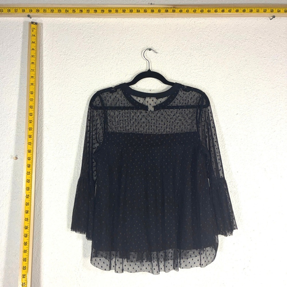 Mossimo Black Swiss Dot Mesh Bell Sleeve Top Womens size Medium